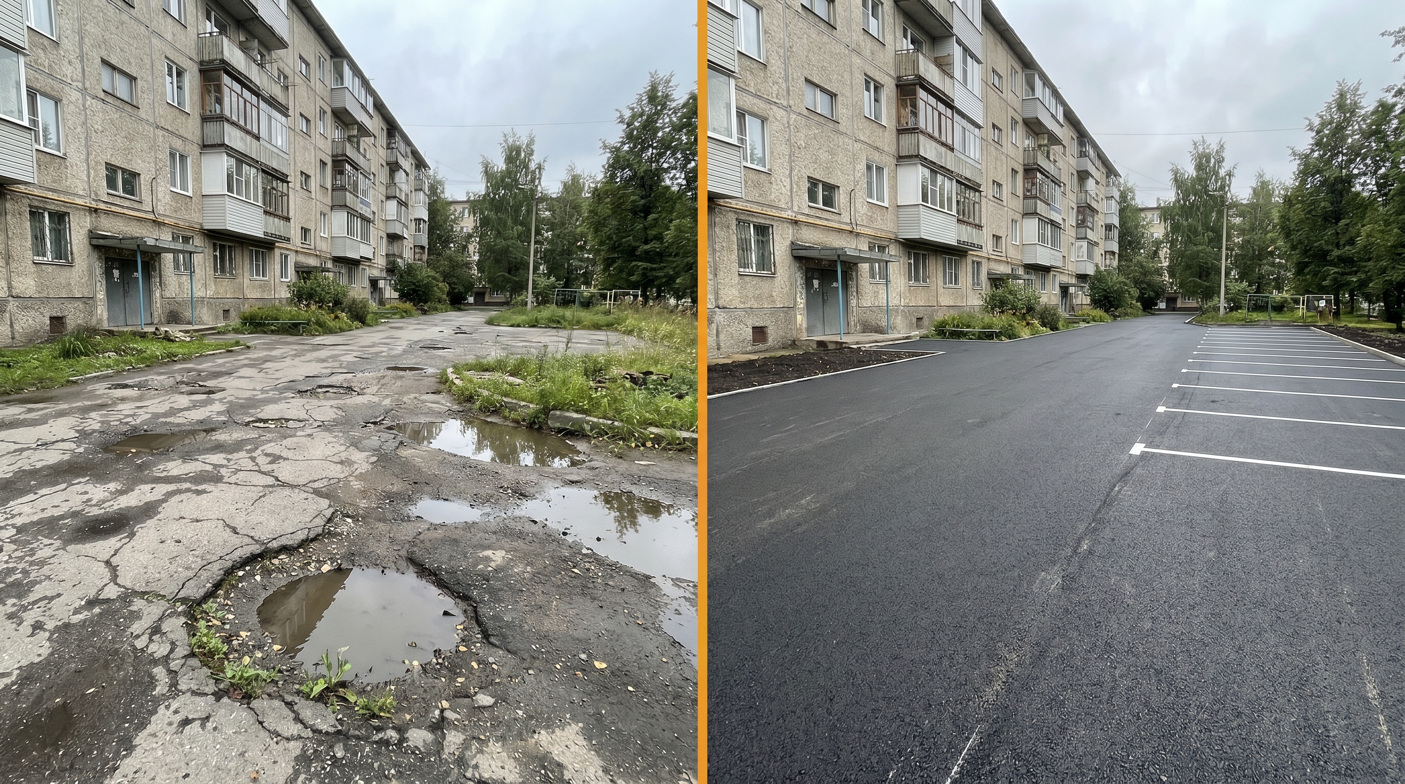 До и после асфальтирования